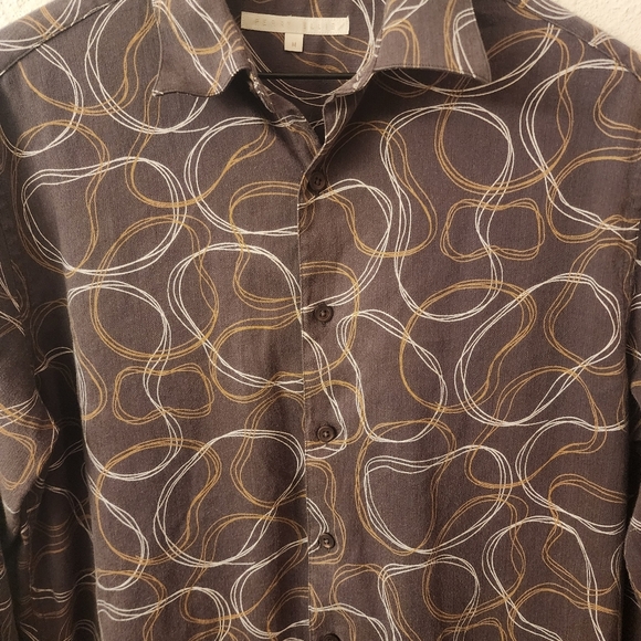 Perry Ellis Abstract Swirls Cotton Blend Button-down Shirt Mens Medium - Picture 2 of 4